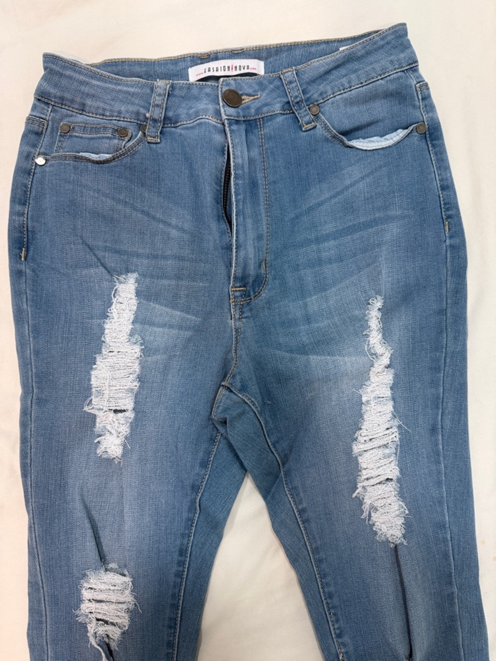 Fashion Nova Blue Ripped Skinny Jeans